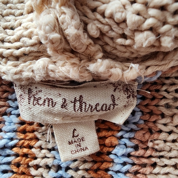 HEM & THREAD Boho Knit Baja‎ Hoodie Striped Slouchy Pullover Women's Large - Picture 3 of 6